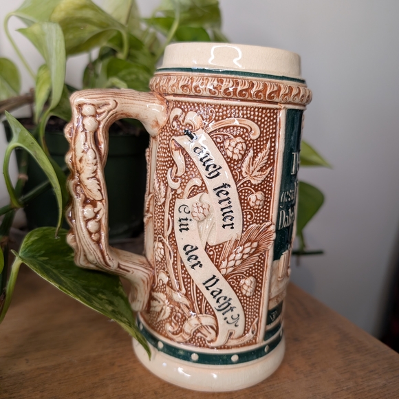 Intricate Ceramic Beer Stein with German Script - Picture 4 of 5
